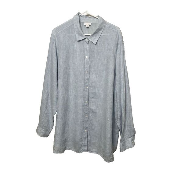 J.Jill Love Linen Plus Size 3X Long Sleeve Button-Up Shirt Blue Lagenlook - Picture 1 of 7